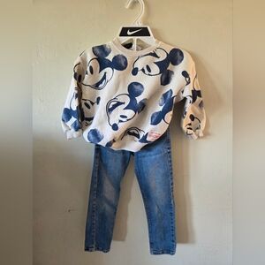 Zara Disney Kids Mickey Mouse Sweatshirt And Jeans Set